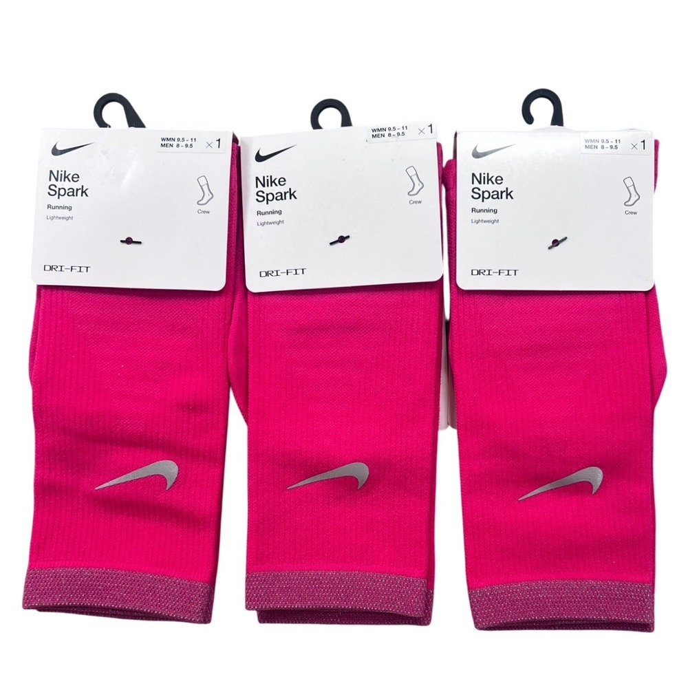 3 Pair Nike Spark Running Crew Socks Pink Dri-FIT Lightweight M‎ 8-9.5 W 9.5-11